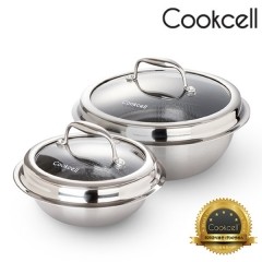 [Cookcell] 쿡셀 통3중 싱글 코팅 IH 가마솥 2종 세트 / 16cm + 22cm + 유리뚜껑포함 2종세트 / 블랙에디션 / 품번 : 02000